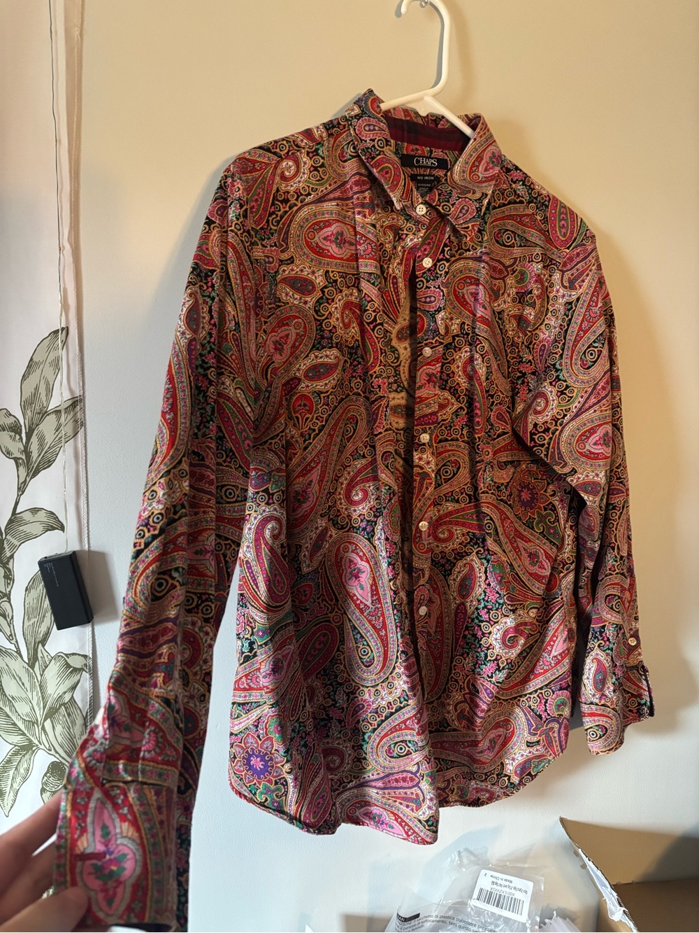 100% Cotton Chaps Pink Multicolor Paisley Button-Down Shirt- 1X - Picture 2 of 8